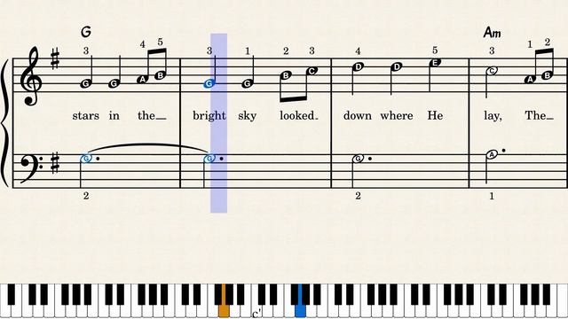 Away in a Manger by William J. Kirkpatrick - Easy Piano Sheet Music with Letters смотреть онлайн