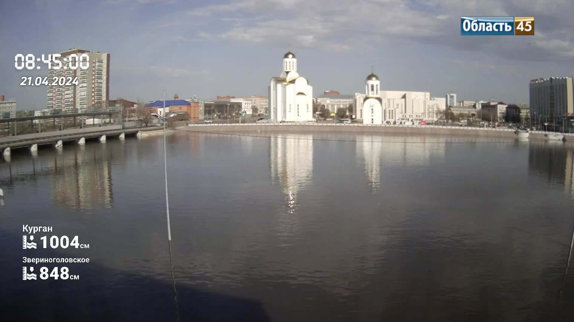 Паводок 2024 Курган. Набережная у Троицкого храма. смотреть онлайн