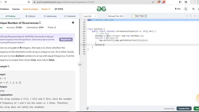 Unique Number of Occurrences ||#gfgpotd ||#java#hashset#hashmap смотреть онлайн