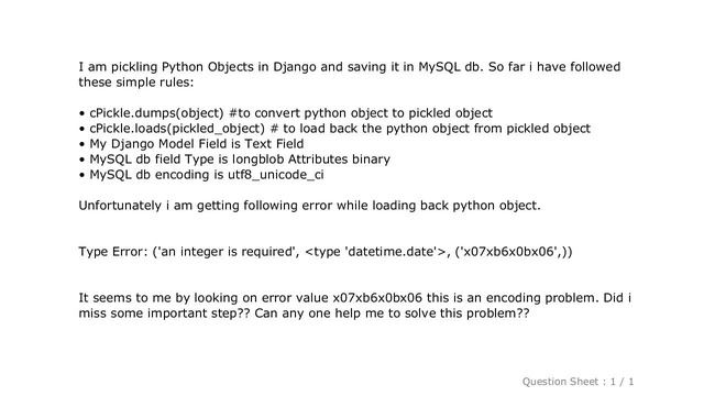 Django : Saving Python Pickled objects in MySQL db смотреть онлайн