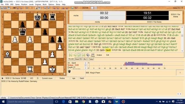 Draw (Insufficient Material) Against 2,600 ELO SOS 5.1 Chess Engine (Arena Chess) смотреть онлайн
