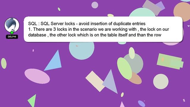 SQL : SQL Server locks - avoid insertion of duplicate entries смотреть онлайн