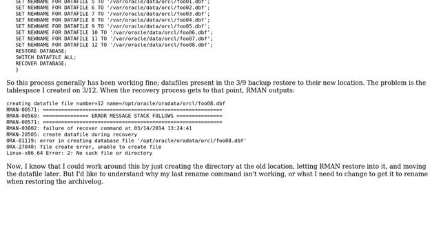 Databases: RMAN rename datafile created in an archivelog смотреть онлайн