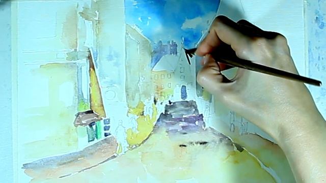 Как нарисовать город акварелью. смотреть онлайн