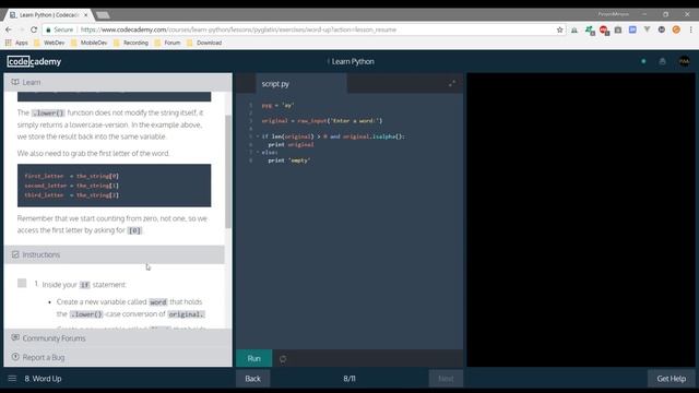 Playing Python Basic Translator App PygLatin from Codecademy смотреть онлайн