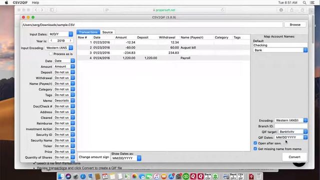 Convert CSV/Excel to QIF and import into Banktivity (CSV2QIF macOS) смотреть онлайн