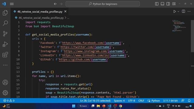 #46 Exercise - Retrieve Social Media Profiles of a Given Username. #python смотреть онлайн