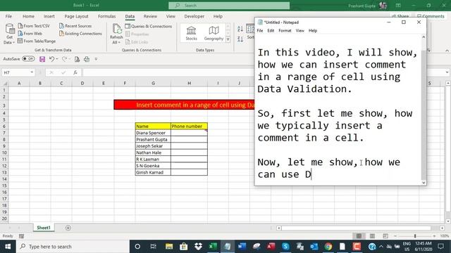 Insert comment to a range of cells using Data Validation in Excel смотреть онлайн