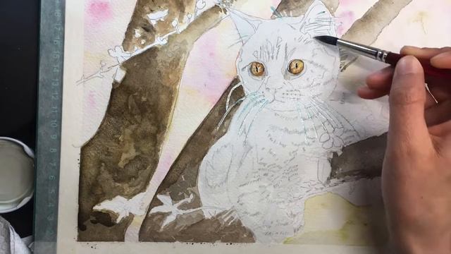 How To Paint A Cute Kitten Sitting On Sakura Tree (Cherry Blossom) | Time Lapse Watercolor Painting смотреть онлайн