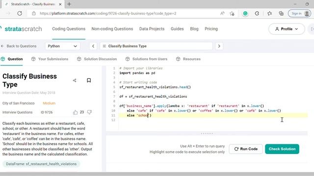 Python StrataScratch ID 9726 Classify Business Type смотреть онлайн