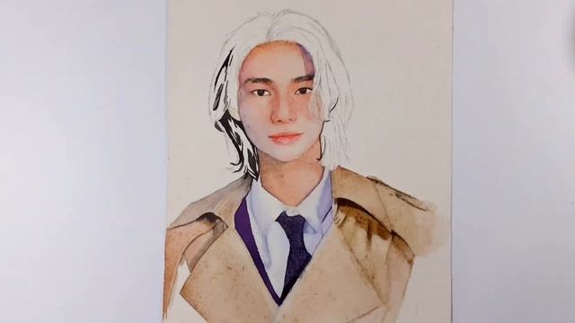 Watercolor Portrait painting process | Stray Kids Hyunjin ??❤ смотреть онлайн