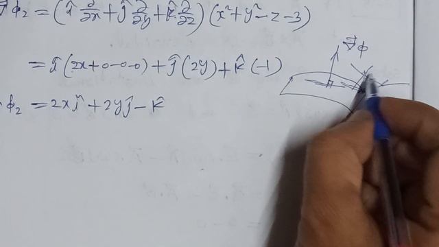 What Is The Angle Between The Surfaces X^2+y^2+z^2=9 And X^2+y^2-(z+3)=0 At (2,-1,2).