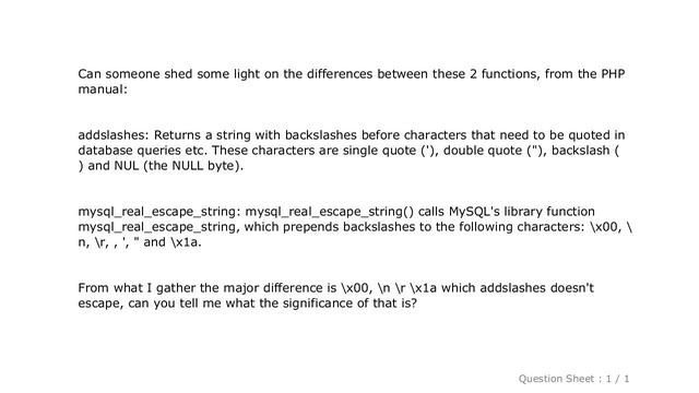 MySQL : mysql_real_escape_string VS addslashes смотреть онлайн