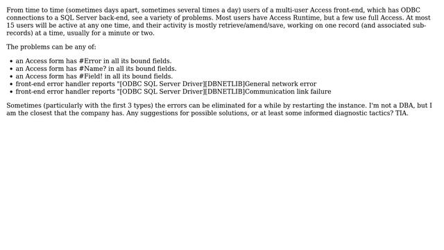 Randomly failing SQL Server 2008R2 used by Access 2010 front-end via ODBC смотреть онлайн