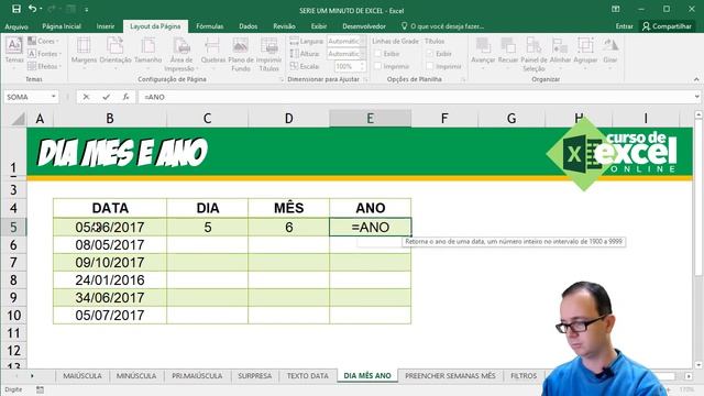 COMO EXTRAIR DIA, MÊS e ANO NO EXCEL - Curso de Excel em 1 Minuto смотреть онлайн