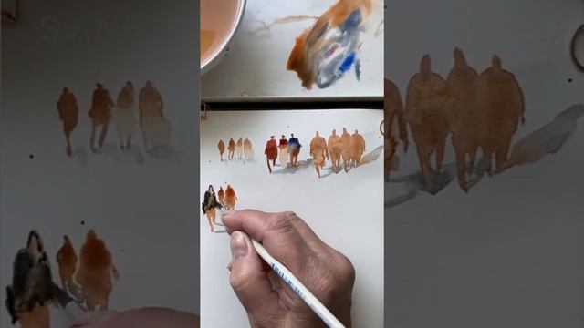 Как просто нарисовать фигурки людей для пейзажа. Продолжение. Начало в шортс. #watercolor #акварель смотреть онлайн