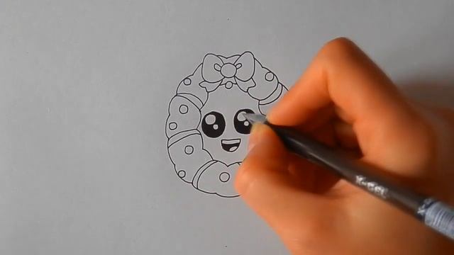 Как нарисовать РОЖДЕСТВЕНСКИЙ ВЕНОК/КАВАЙНЫЕ РИСУНКИ/353/Kawaii drawings Christmas wreath смотреть онлайн