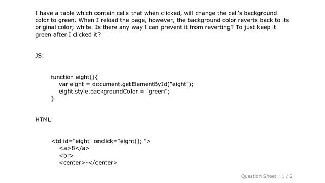 HTML : How to keep background color changes on page reload? смотреть онлайн
