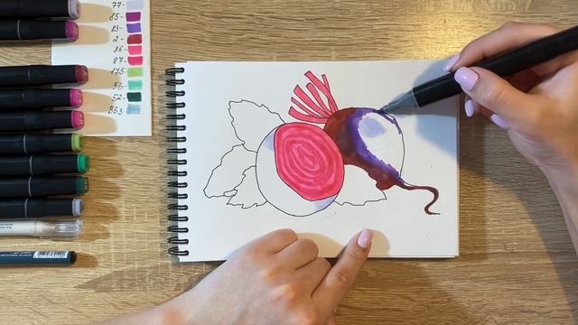 Как нарисовать свёклу карандашом и скетч маркерами | Рисунок для детей, поэтапно и легко смотреть онлайн