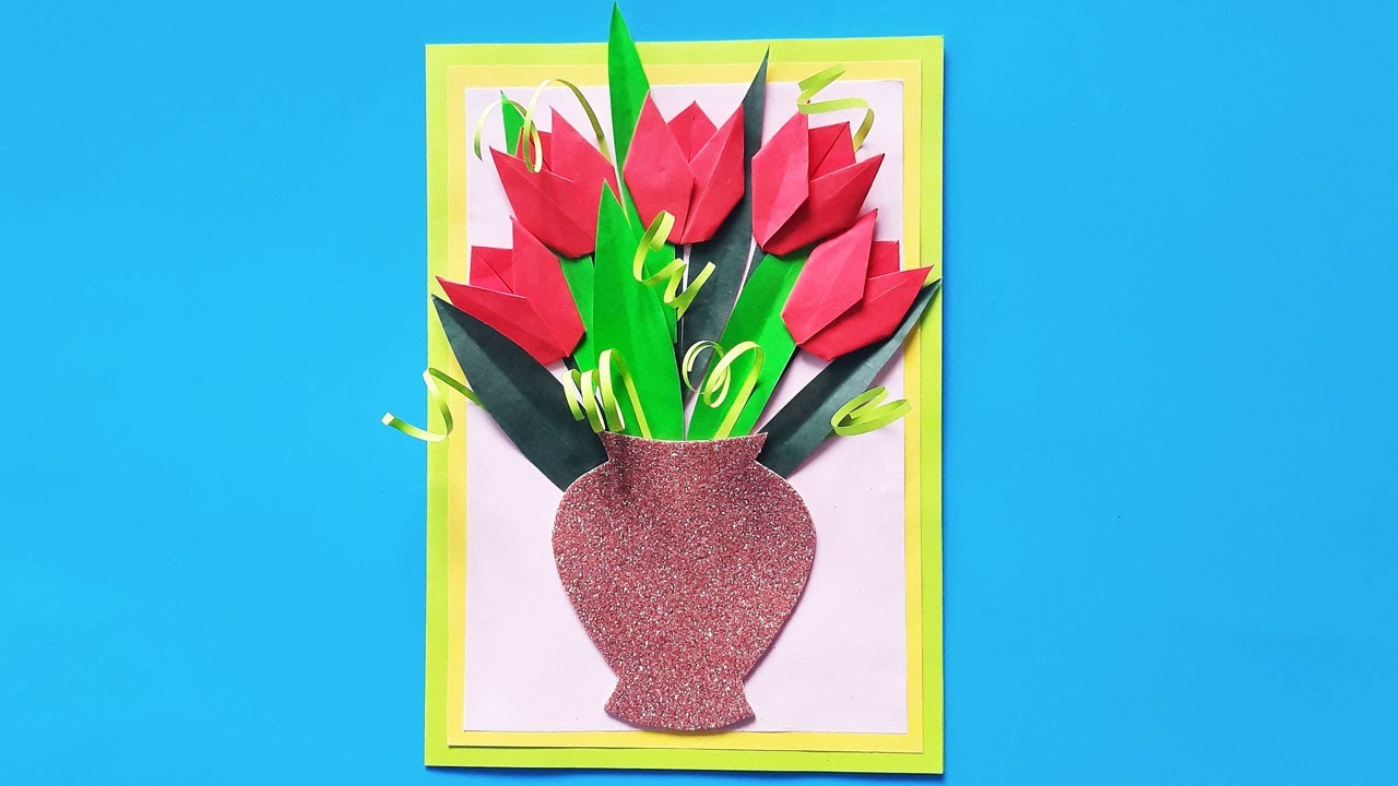 Открытка с тюльпанами своими руками. Подарок маме на 8 марта смотреть онлайн