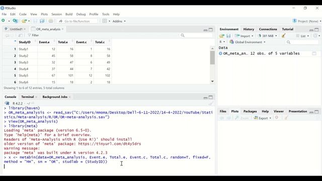 Binary outcome meta analysis odds ratio funnel and forest plot in R statistics смотреть онлайн