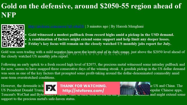 Gold On The Defensive, Around $2050-55 Region Ahead Of NFP