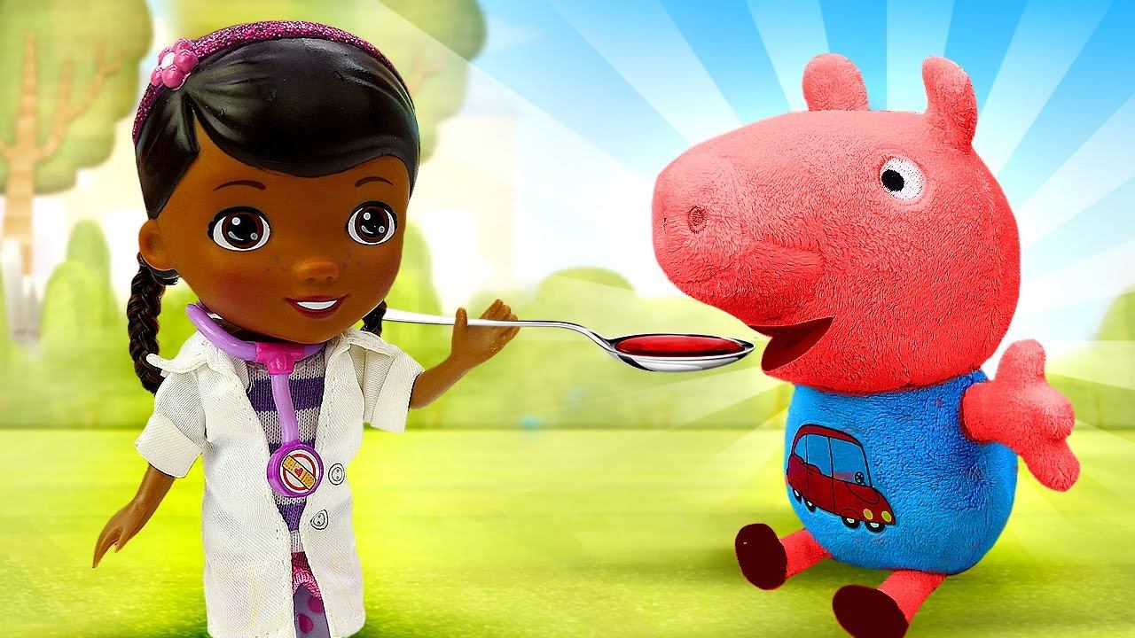 Видео с игрушками Свинка Пеппа — У Джорджа температура!? — Вызываем Доктора Плюшеву! смотреть онлайн