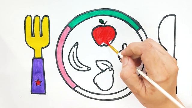 How to Draw Fruit Plate for Kids & Toddlers | Easy Fruit Drawing and Coloring | ABC Song смотреть онлайн