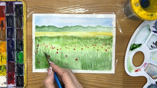 Как нарисовать луг карандашом и акварелью начинающим | Рисунок для детей