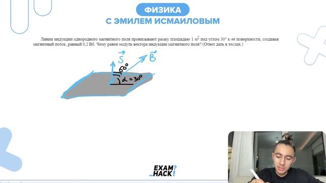 Линии индукции однородного магнитного поля пронизывают рамку площадью 1 м2 под углом 30° к - №26987 смотреть онлайн