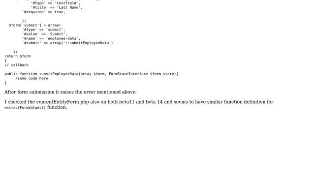 Drupal: Fatal error: Call to a member function extractFormValues() : Drupal 8 beta 14 смотреть онлайн