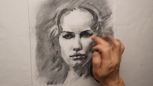 40 minutes portrait sketch of a girl with hair blowing in the wind -- 炭笔人像速写 смотреть онлайн