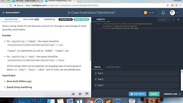 Is Case-Insensitive Palinrome - Codefights - Python смотреть онлайн