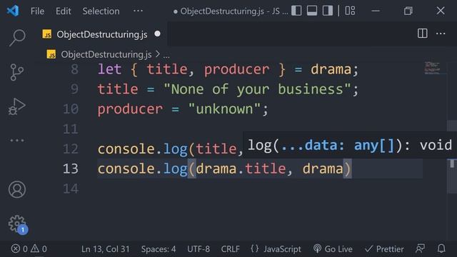 JavaScript Tutorial Object Destructuring / JS For React.js смотреть онлайн
