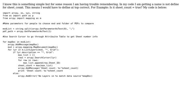 GIS: 'Exceptions.NameError' ＞ "Name 'sheet_count' is not defined" Error in Python Code смотреть онлайн