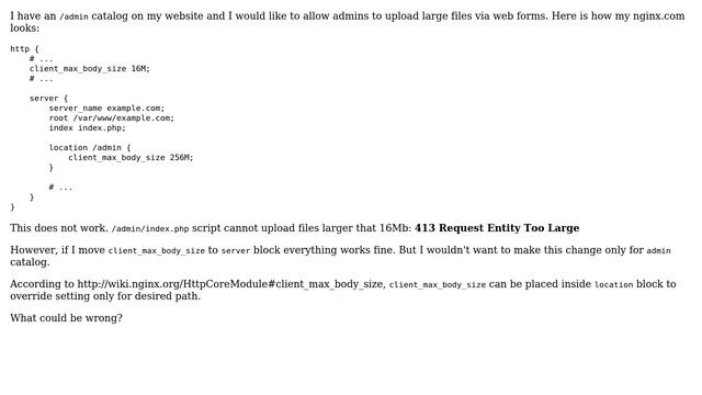 DevOps & SysAdmins: NGINX "client_max_body_size" directive does not work inside "location" block смотреть онлайн