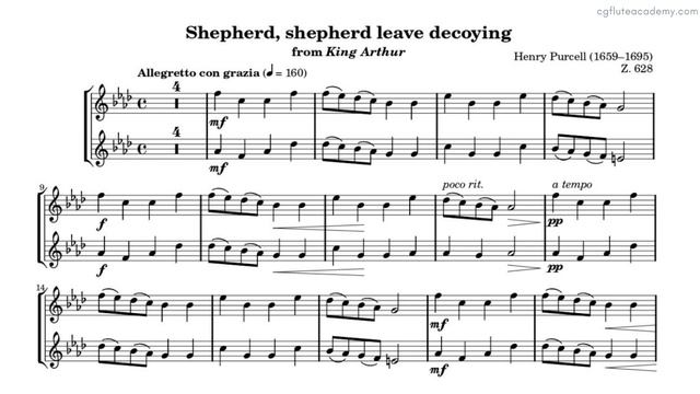 Henry Purcell – Shepherd, shepherd leave decoying ♩=120 (Moderate) Flute & Piano midi with metronom смотреть онлайн