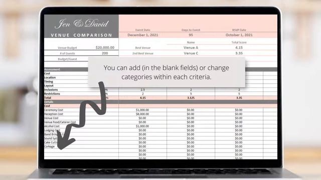Wedding Venue Comparison Spreadsheet (Excel) смотреть онлайн