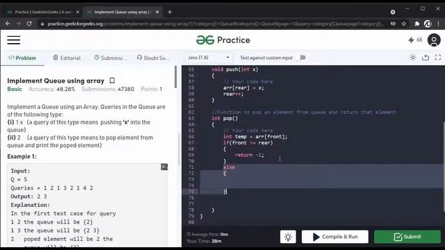 Queue Implementation Using Array in Java || Data Structure || Java Collection || Geeks for Geeks смотреть онлайн