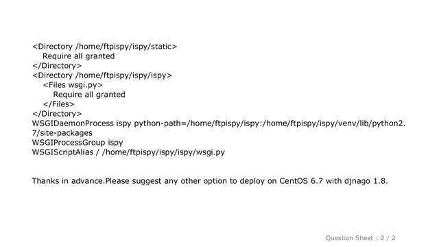 Django : Invalid command WSGIDaemonProcess Deploy Django application on CentOS 6.7 смотреть онлайн