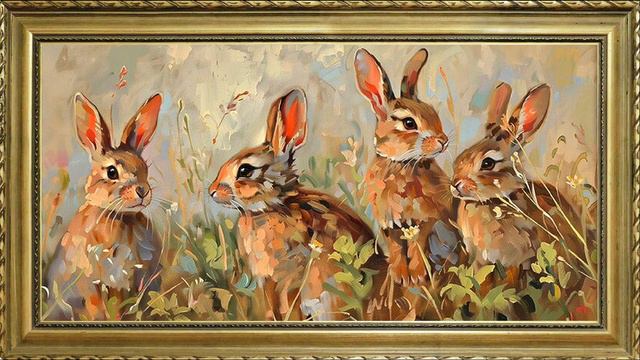 EASTER BUNNY FREE TV ART WALLPAPER SCREENSAVER BACKGROUND VINTAGE FRAMED SAMSUNG TV ART OIL PAINTIN