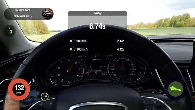 Audi a8l сток замеры 0-200 , 1 человек в салоне смотреть онлайн