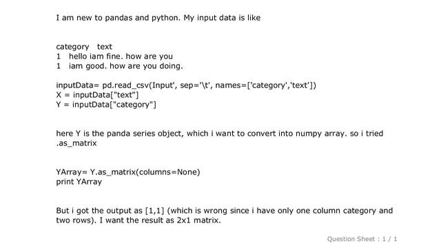 Pandas : Convert pandas series into numpy array смотреть онлайн