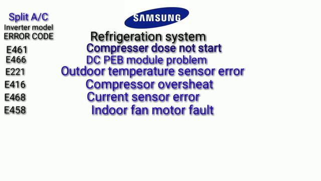 Samsung split A/C all error | E461 E466 E221 E416 E468 E458 E467 E469 E554 E112 | Samsung error cod смотреть онлайн