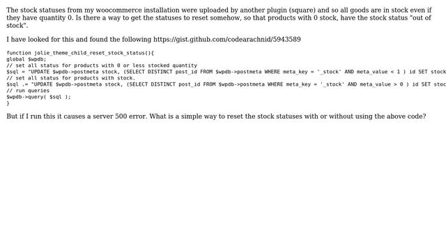 Wordpress: Reset all stock status in woocommerce смотреть онлайн