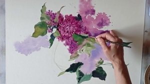 Пишем сирень акварелью.