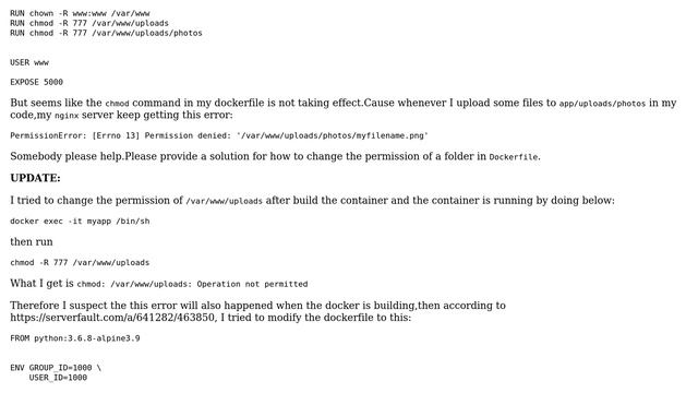 How to change permission of a folder to 777 in Dockerfile? смотреть онлайн