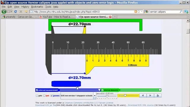 Ejs open source Vernier calipers java applet with objects and zero error logic смотреть онлайн