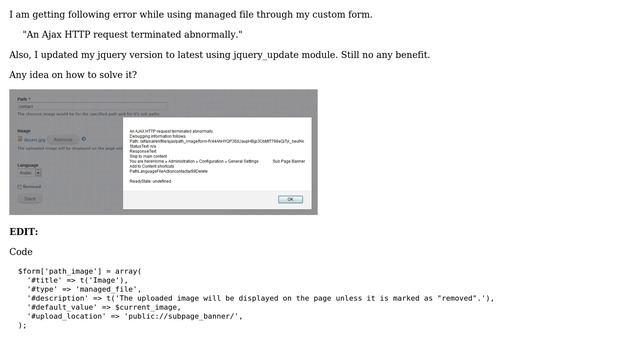 Drupal: Ajax error while uploading or removing file through managed file (3 Solutions!!) смотреть онлайн