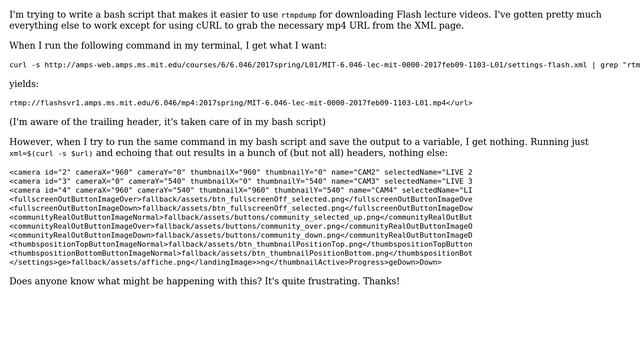 Unix & Linux: cURL response not showing body of XML смотреть онлайн